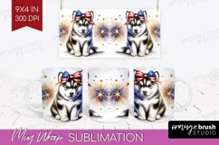 Husky Dog Mug Wrap Patriotic Dog Mug PNG Sublimation Product Image 1
