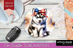 Husky Dog Car Coaster Patriotic Dog Coaster PNG Sublimation Product Image 1