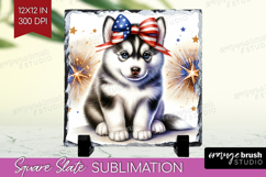 Husky Dog Slate PNG Patriotic Dog Square Slate Sublimation Product Image 1