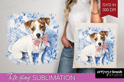 Jack Russell Terrier Dog Tote Bag Blue Toile Tote Bag PNG Product Image 1