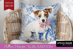 Jack Russell Terrier Dog Pillow Sublimation Blue Toile Cover Product Image 1