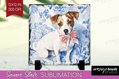 Jack Russell Terrier Dog Slate PNG Blue Toile Square Slate Product Image 1