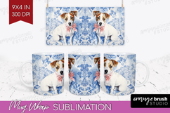 Jack Russell Terrier Dog Mug Wrap Blue Toile Mug PNG Product Image 1