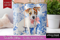 Jack Russell Terrier Dog Tumbler Wrap Blue Toile Tumbler PNG Product Image 1