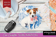 Jack Russell Terrier Dog Car Coaster Blue Toile Coaster PNG Product Image 1