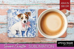 Jack Russell Terrier Dog Square Coaster Blue Toile Coaster Product Image 1
