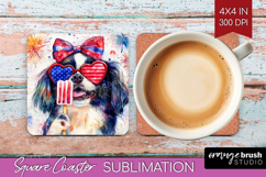 Japanese Chin Dog Square Coaster 4th Of July Coaster PNG Product Image 1