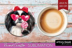Japanese Chin Valentine Round Coaster Valentines Day Coaster Product Image 1