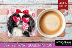 Japanese Chin Valentine Square Coaster Valentines Day PNG Product Image 1