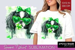 Japanese Chin St. Patricks Day Dog Square Tshirt Background Product Image 1