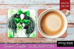 Japanese Chin St. Patricks Day Dog Square Coaster Dog PNG Product Image 1