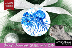 Jellyfish Floral Ornament PNG Blue Flowers PNG Sublimation Product Image 1