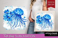 Jellyfish Floral Tote Bag Blue Flowers Tote Bag PNG Product Image 1