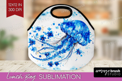 Jellyfish Floral Lunch Bag Blue Flowers Lunch Bug PNG Product Image 1