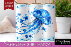 Jellyfish Floral Tumbler Wrap Blue Flowers Tumbler PNG Product Image 1
