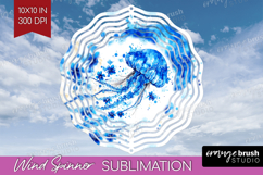 Jellyfish Floral Wind Spinner Sublimation PNG Blue Flowers Product Image 1