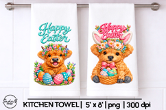 Happy Easter, Highland cow Easter towel sublimation Product Image 1