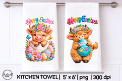 Happy Easter, Highland cow Easter towel sublimation Product Image 1