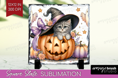 Kitten Halloween Slate PNG Coquette Square Slate Sublimation Product Image 1