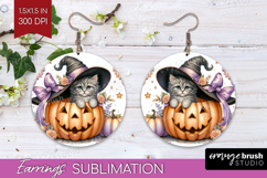 Kitten Halloween Round Earrings Coquette PNG Sublimation Product Image 1