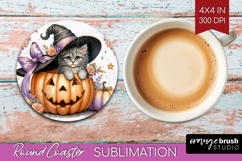 Kitten Halloween Round Coaster Coquette Coaster PNG Product Image 1