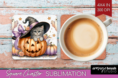 Kitten Halloween Square Coaster Coquette Coaster PNG Product Image 1