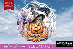 Kitten Halloween Wind Spinner Sublimation PNG Coquette Round Product Image 1