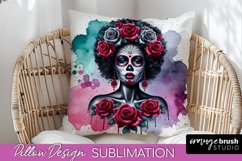 Catrina Pillow Cover - Day of the Dead Pillow Sublimation Product Image 1