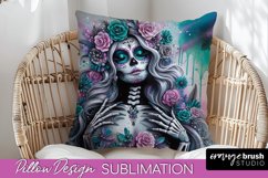 Catrina Pillow Cover - Day of the Dead Pillow Sublimation Product Image 1