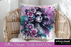 Catrina Pillow Cover - Day of the Dead Pillow Sublimation Product Image 1