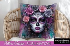 Catrina Pillow Cover - Day of the Dead Pillow Sublimation Product Image 1