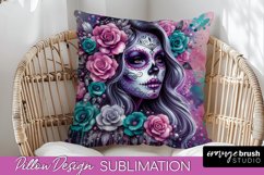 Catrina Pillow Cover - Day of the Dead Pillow Sublimation Product Image 1