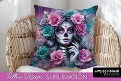 Catrina Pillow Cover - Day of the Dead Pillow Sublimation Product Image 1