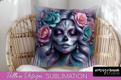 Catrina Pillow Cover - Day of the Dead Pillow Sublimation Product Image 1