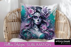 Catrina Pillow Cover - Day of the Dead Pillow Sublimation Product Image 1