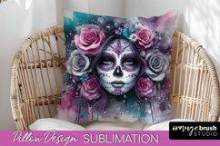 Catrina Pillow Cover - Day of the Dead Pillow Sublimation Product Image 1