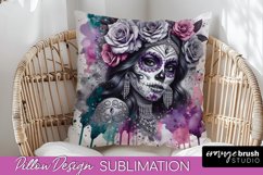 Catrina Pillow Cover - Day of the Dead Pillow Sublimation Product Image 1