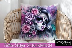 Catrina Pillow Cover - Day of the Dead Pillow Sublimation Product Image 1