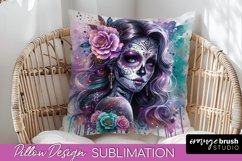 Catrina Pillow Cover - Day of the Dead Pillow Sublimation Product Image 1