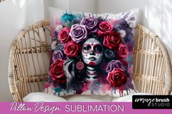 Catrina Pillow Cover - Day of the Dead Pillow Sublimation Product Image 1