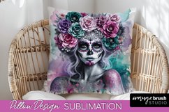 Catrina Pillow Cover - Day of the Dead Pillow Sublimation Product Image 1