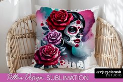 Catrina Pillow Cover - Day of the Dead Pillow Sublimation Product Image 1