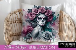 Catrina Pillow Cover - Day of the Dead Pillow Sublimation Product Image 1