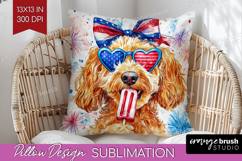 Labradoodle Dog Pillow Sublimation 4th Of July Pillow Cover Product Image 1