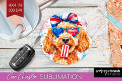Labradoodle Dog Car Coaster 4th Of July Coaster PNG Product Image 1