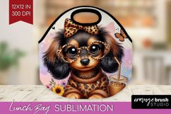 Cute Dog Lunch Bag - Leopard Bow Lunch Bug PNG Sublimation Product Image 1