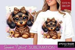 Cute Dog Square Tshirt Background - Leopard Bow PNG Product Image 1