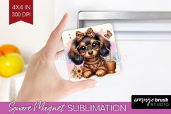 Cute Dog Magnet Sublimation - Leopard Bow Square Magnet PNG Product Image 1