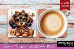 Cute Dog Square Coaster - Leopard Bow Coaster PNG Product Image 1