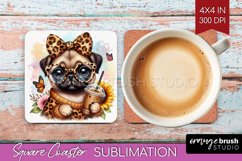 Cute Dog Square Coaster - Leopard Bow Coaster PNG Product Image 1
